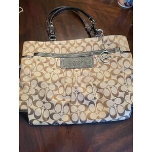 Coach East West Gallery Pleated purse handbag brown canvas